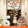 Conjunto de Balões de Aniversário Chuvosos da Moda com Fundo de Corda de Puxar, Decoração de Cena para Festa de Aniversário Infantil e Adereços para Fotos
