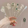 Grampo de cabelo de flor de magnólia, grampo de cabelo de estilo antigo, acessório de cabelo Hanfu, acessório de cabelo de cheongsam para mulheres, grampo de metal com pérola e franja, grampo de cabelo de jade