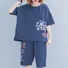 Talla Extra 5XL Verano Nuevo para Mujer Camiseta de Manga Corta Shorts Sueltos Conjunto de Dos Piezas Casual para el Hogar Conjunto de Pijama para Mujer