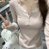 Ram Deseo Puro Encaje Manga Larga Camiseta de Hombro para Mujer Otoño Estilo Coreano Ajustada Camiseta Interior Básica Camiseta de Hombro Top