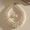 Collar de perlas en capas con cuentas transfronterizo europeo y americano, cadena para la clavícula estilo fiesta vintage, lujo ligero, accesorio versátil de alta gama para mujer