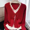 Otoño 2026 Nueva Moda Suéter Cardigan de Punto Patchwork Falso de Dos Piezas para Mujeres de Mediana Edad Estiloso Versátil de Manga Larga