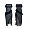Vestido Camisola de Malla Transparente Nuevo y de Moda con Atractivo Diseño de Color Sólido Hombros Descubiertos y Abertura Lateral, Atractivo Camisón 692