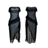 Vestido de noche strapless multicolor tipo tubo, vestido largo de malla transparente con volantes y abertura, ropa sexy para casa para mujer 692 verano