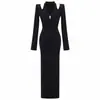 Vestido Maxi de Malha Europeu e Americano Sexy Ombro a Ombro Feminino AliExpress Decote V Emagrecedor Bodycon Vestido de Socialite