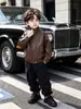 Chaqueta de Cuero con Cuello Alto para Niños de Primavera y Otoño, Estilo Coreano, Chaqueta de Motocicleta Elegante y a la Moda para Niños, Tops para Niños Pequeños