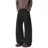 Pantalones casuales holgados para hombre de color gris oscuro, pantalones deportivos rectos de moda, diseño plisado, adecuados para otoño, estilo de pierna ancha de peso pesado, para adolescentes