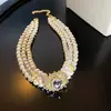 Collar de Perlas Multihilera con Diamantes de Cristal Atmósfera Exagerada Europea y Americana Gargantilla Corta Collar Celebridad de Internet Retro para Mujer