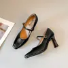 Zapatos Mary Jane Cuadrados de Tacón Grueso Estilo Francés para Mujer, En Stock, Nuevo Estilo Retro 2026 con Correa Única y Tacones Altos Bajos