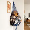 Bolsa de red para colgar juguetes personalizada, bolsa de almacenamiento de cuerda de algodón tejida a mano, hamaca de almacenamiento para juguetes de peluche