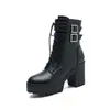 Comercio Exterior 43 Botas Martin con Cordones Cortos Roma Nueva Mesa de Agua 40 Botas de Tacón Alto de Otoño Hebilla de Cinturón Botas Europeas y Americanas para Mujer