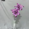 Flor de lírio artificial 3D de três cabeças para decoração de mesa, decoração de casa, casamento, decoração de auditório de casamento, arranjo de flores para paisagismo, atacado