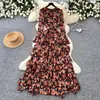 Vestido floral delicado estilo francês para mulheres, de manga comprida, com acinturamento, corte em A, elegante vestido longo para o outono de 2026