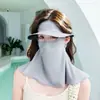 Máscara Facial com Proteção Solar para Mulheres, Proteção Versátil para o Pescoço para Primavera e Verão, Máscara Facial Outdoor para Ciclismo, Conjunto de Chapéu e Máscara de Seda Gelada