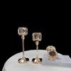 Portavelas de Cristal de Columna Dorada de Estilo Europeo Transfronterizo Fotografía de Bodas Cena Romántica a la Luz de las Velas Decoraciones Artísticas para el Hogar
