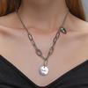 Collar de Perlas de Venta Caliente Transfronterizo para Mujeres Punk Hip-Hop Creativo Candado Corazón Cadena Gruesa Cadena de Clavícula Cadena de Suéter Lote