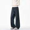 Pantalones de chándal de peso pesado con caída, cuadros oscuros, para hombre, modernos, holgados, talla grande, pierna recta, pantalones de moda versátiles, cintura elástica con cordón, pantalones largos