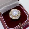 Anel Feminino de Outono Mais Vendido de Luxo Leve com Pérola Natural de Água Doce Aurora, Bolinha Redonda Banhado a Ouro 18K Design de Nicho Simples Retrô