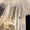 Calça de Lã de Cordeiro com Cordão para Outono e Inverno, Amarrada no Tornozelo, Moda Casual Masculina, Marca Esportiva, Estilo Hong Kong, Ruan, Bonito, Solta, Versátil, Calça de Moletom Polar