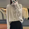 Cárdigan de punto para mujer, suave, casual, holgado, a rayas, abotonado, con bloques de color, terciopelo Andy, amigable con la piel, cuello polo, manga larga