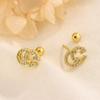 Aretes Estilo Xiao Xiang Doble C Micro Incrustación para Mujer Aguja de Plata 925 Diseño Elegante de Nicho Aretes con Sentido Avanzado Aretes de Moda para Celebridades de Internet