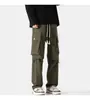 Overol estilo americano para hombre otoño pantalones funcionales para exteriores pierna ancha holgado recto pantalones casuales 2024