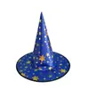 Sombrero de Bruja para Halloween para Niños y Adultos, Accesorios de Disfraz, Sombrero con Estrella de Cinco Puntas Estampada en Dorado, Sombrero de Bruja para Fiesta