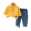 Camisa de Solapa para Niños Otoño 2023 Nueva Camisa de Manga Larga Traje Casual de Pantalones Jeans Fabricante Venta al por Mayor