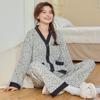 Pantalones Largos de Manga Larga Nuevos de Primavera y Otoño Pijamas para Niñas con Almohadillas en el Pecho Moda Casual Ropa para el Hogar Traje Retro de Dos Piezas