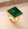 Joyería Nueva Transfronteriza de Acero Inoxidable, Anillo Cuadrado Hidráulico Simple Estilo Palacio, Fabricante de Anillos con Piedras Preciosas Chapados en Oro de 18K