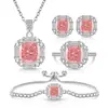Anel, Brincos, Colar, Pulseira de Conjunto de Joias Banho de Ouro Real, Anel de Gelo Colorido com Flores de Gelo, Diamante de Alto Carbono, Corte de Cubo de Açúcar, Popular no TikTok