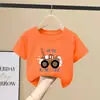 2400 # Nova Camiseta de Verão Infantil de Algodão Puro Manga Curta Gola Redonda Versátil Solta Média e Grande Tops de Camiseta de Verão para Crianças