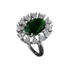 Diseño de Lujo Anillo Redondo Forma de Gota de Agua Plata de Ley S925 Esmeralda Rojo Sangre de Paloma Estilo Celebridad Femenina Anillo de Joyería para la Mano Anillo