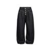 Ouswe Retro Americano Botonadura Pantalones Vaqueros Negros para Hombre Pierna Recta Ancha Ropa de Moda para Hombre Rk149