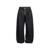 Ouswe Jeans Negros Retro Americanos para Hombre con Botonadura Doble Pantalones Rectos Ropa de Hombre de Moda Trendy Rk149