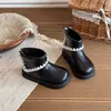 Botines Cortos de Suela Gruesa Estilo Dulce para Niñas 2026 Nuevas Llegadas Otoño/Invierno Botas Martin de Princesa con Adorno de Piel Botas de Cuero Versátiles de Moda