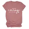 Tenha coragem de vaca e coração pequeno T-shirt feminina redonda europeia e americana Amazon transfronteiriça casual solta de manga curta