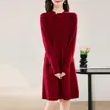 Vestido Tricotado 100% Lã Pura 2026 Outono Inicial Novo Elegante Versátil Moda Gola Redonda Redutor de Idade Vestido Atacado