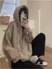 Estilo Americano Retrô Outono e Inverno Novo Solto plus size Manga Longa Cardigã Top forrado com lã Espessado Casaco Suéter com Capuz Feminino Tendência