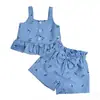 Conjunto de Tirantes Florales Estilo Coreano para Niñas, Chaleco Delgado de Verano con Volantes y Pantalones Cortos de Lazo Grande, Conjunto Infantil