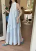 Vestido sin mangas estilo francés para mujer, nuevo modelo de verano, vestido largo con bordado de encaje, estilo vacacional, vestido fluido, único y no producido en masa