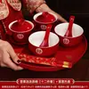 Par rojo Ceremonia del Té Tazones de Alegría Tazas de Ceremonia del Té Boda Recién Casados Cambio de Domicilio Tazón con Tapa Tazas de Té Juego de Té de Boda Festivo