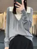 Suéter de Punto Fino con Cuello de Solapa, Manga Larga, Bloque de Color, Pulóver Holgado, Top Falso de Dos Piezas, Nuevo para Otoño/Invierno 2026, para Mujer