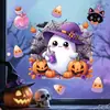 Patrón de gato mago de calabaza rosa y fantasma de té de leche de Halloween rosa macarrón y morado pegatinas electrostáticas para decoración de ventana de dormitorio