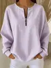Top Listrado com Zíper e Manga Longa, Estilo Europeu e Americano Transfronteiriço 2026, Caimento Solto, Ombro Caído, Camiseta Redonda Casual Versátil Emagrecedora para Mulheres