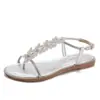 Sandálias Rasteirinhas de Tira Única com Laço de Strass, Nova Moda de Verão, Simples e Estilosas Sapatos Romanos de Praia para Exterior J2018-2
