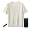 Camiseta Masculina Gola Redonda Manga Curta Verão 2024 Nova Malha Fina Fio Yangzi Lã Pura Cor Sólida Top Camiseta Básica Masculina