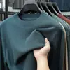 Suéter de lã tricotado fino de manga comprida para homens, primavera e outono, gola redonda, casual, versátil, elástico, moderno, suéter básico da moda