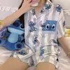 Sudeste Asiático Sudeste Asiático transfronterizo Azul simple verano manga corta pantalones cortos pijama Conjunto de ropa para el hogar para mujer
