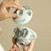 Gaiwan de tres tesoros vidriado estilo antiguo "Paisaje de tinta", cuenco de té cerámico anti-quemaduras estilo chino para el hogar, juego de té kung fu de alta gama, cuenco para preparar té